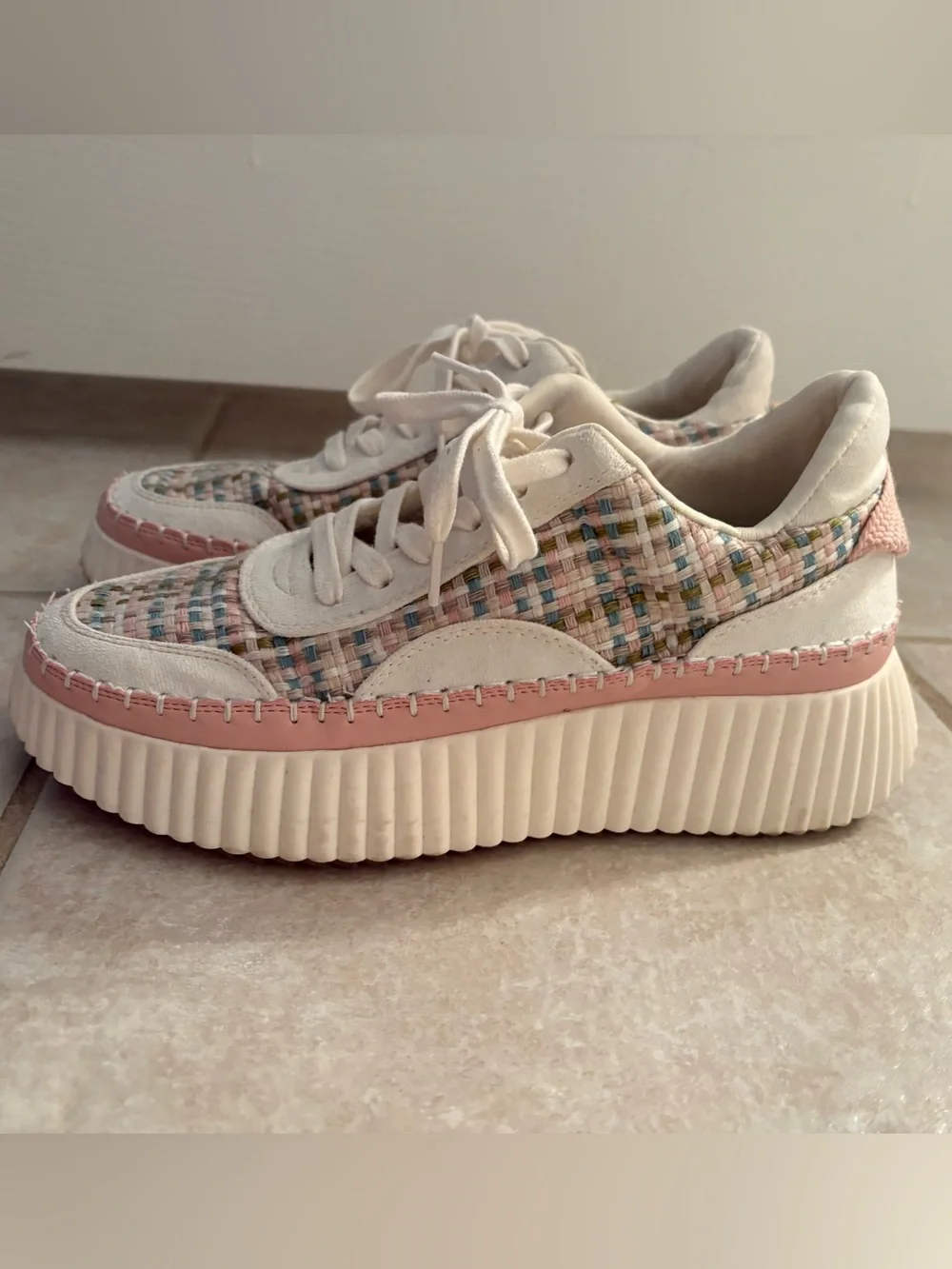 Coconuts by Matisse Blush Woven Platform Sneakers with Cream Trim